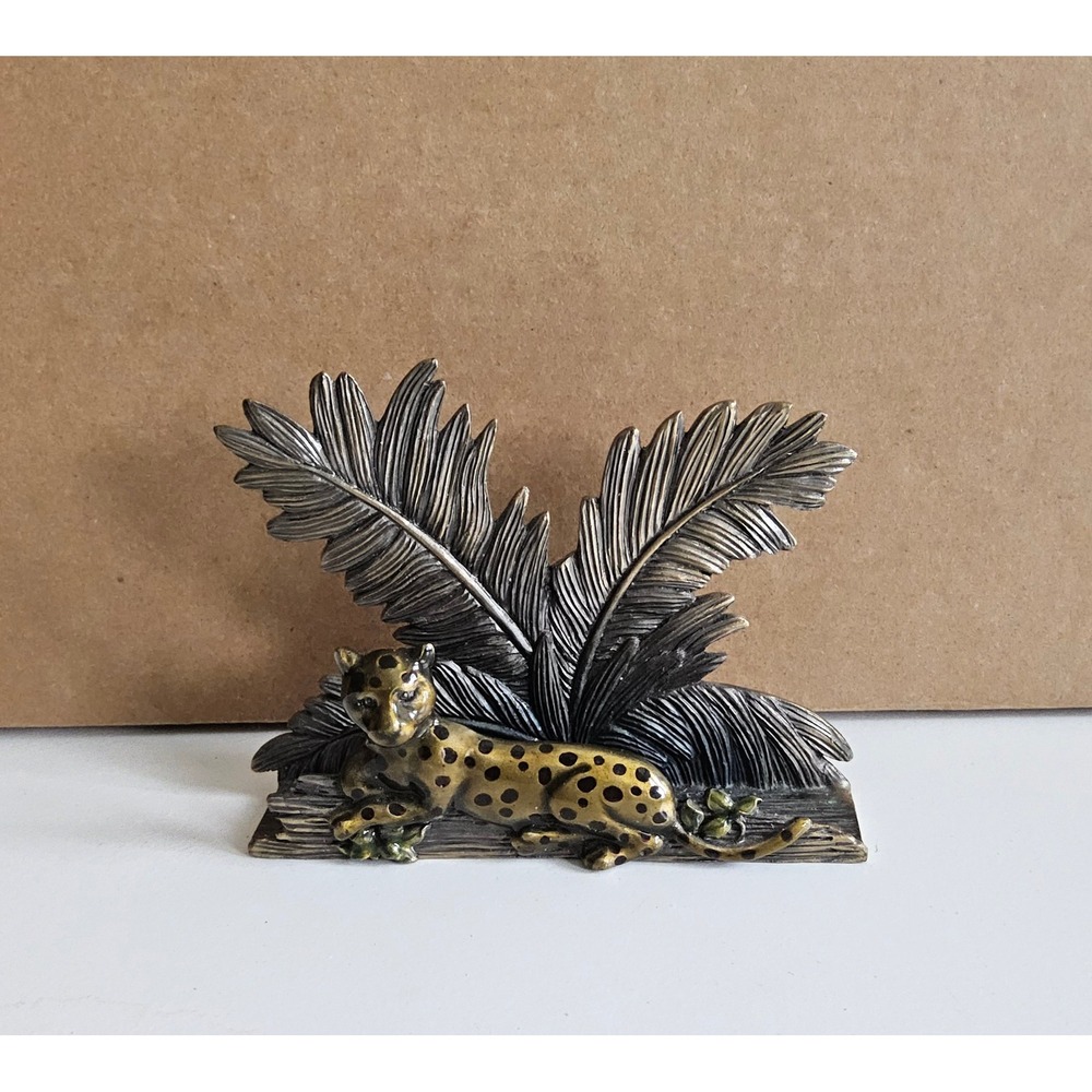 Leopard Tropical Cardholder Bronze Gold Leopard Palm Leaf Safari Jungle office